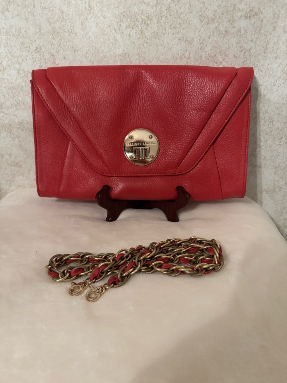 Elliott Lucca Salmon Cordoba Leather Envelope Crossbody with Gold Chain